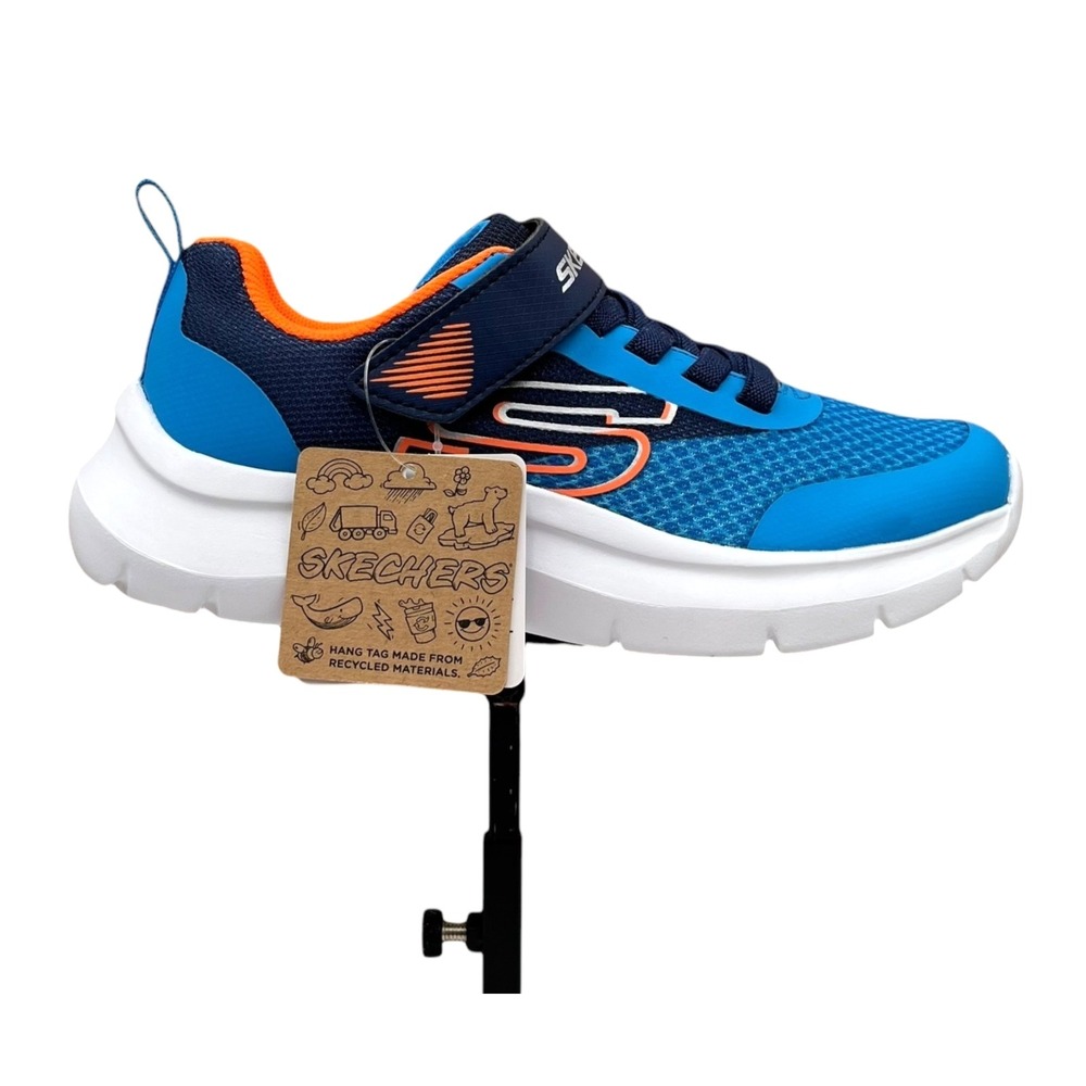 Skechers Squad Youth Boys Slip On Sneakers Size 2 Royal Navy Blue/Orange Shoes